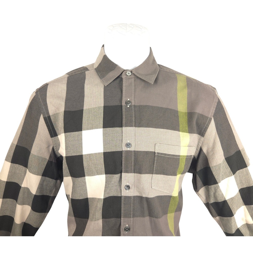 Burberry Brit Mens Grey Check Cotton Button Down Shirt M
